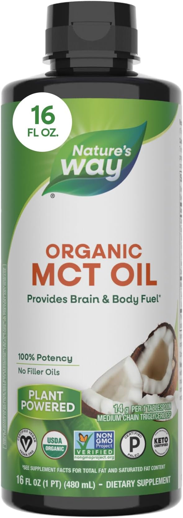 Nature's Way Organic MCT Oil, Brain and Body Fuel*, Liquid Coconut MCT Oil with C8 Caprylic & C10... | Amazon (US)