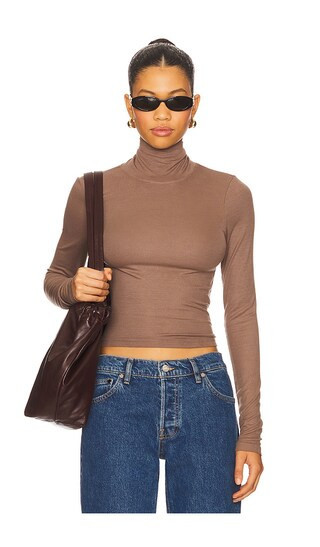 LA Made Felix Crop Turtle Neck Top in Brown. - size M | Revolve Clothing (Global)