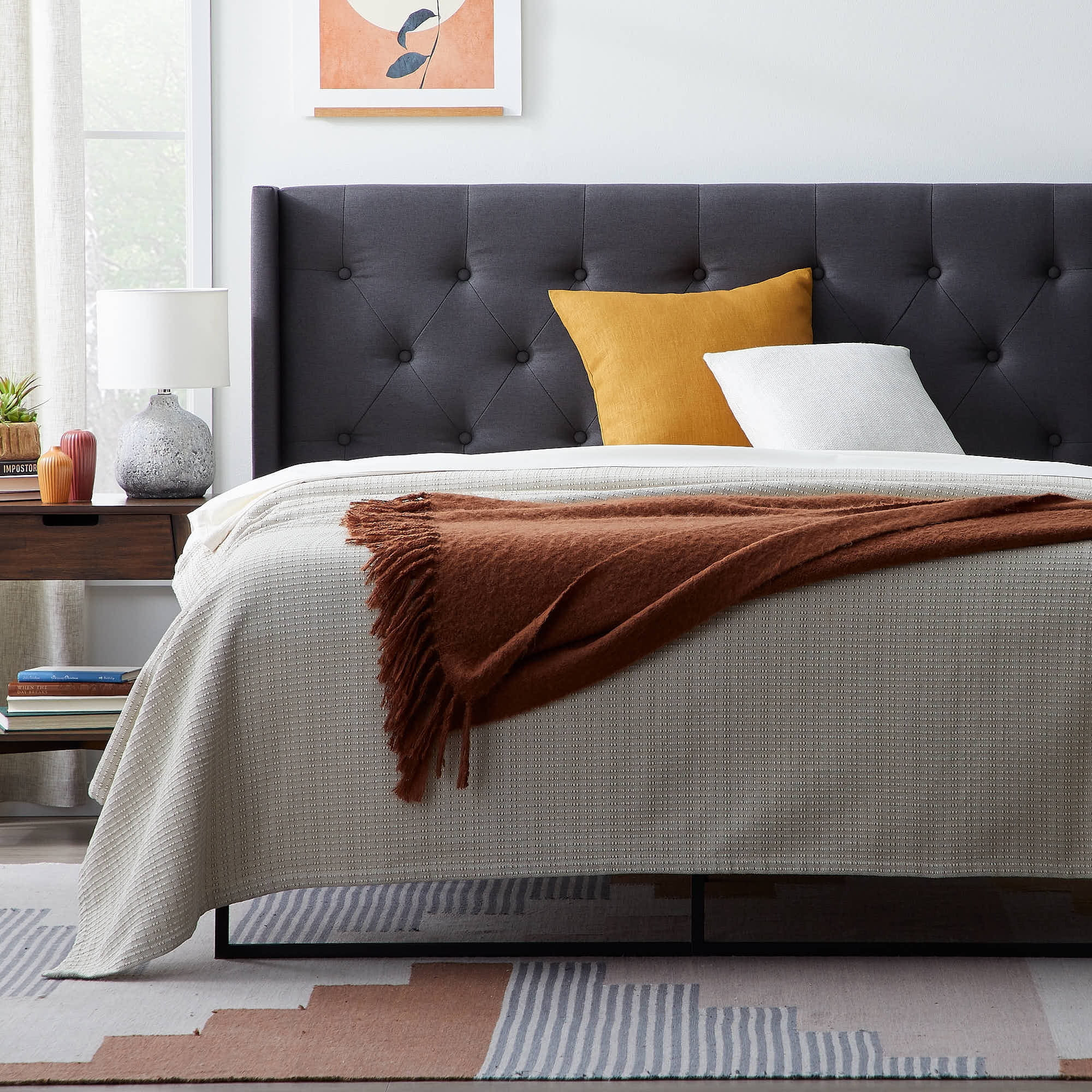 Rest Haven Button Tufted Upholstered Headboard, Twin, Charcoal | Walmart (US)