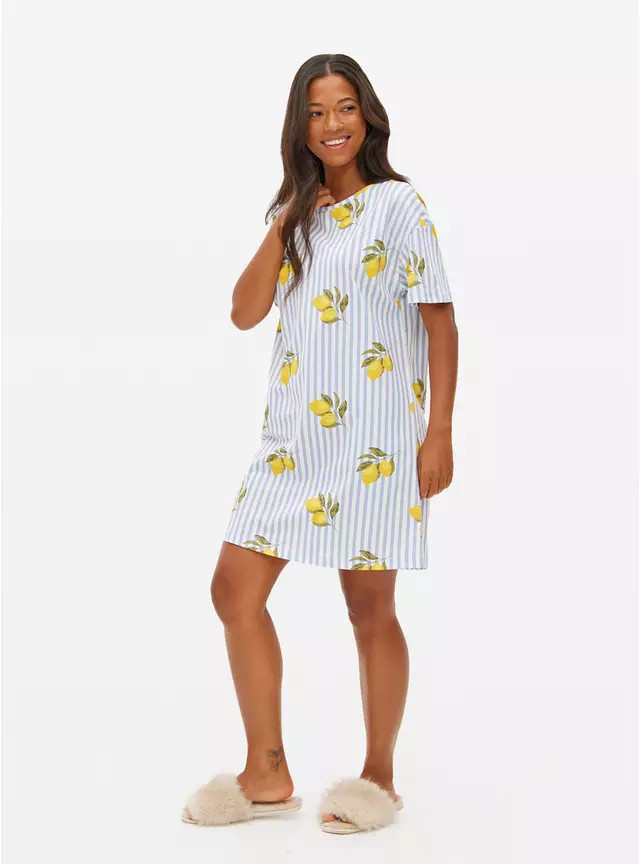 Lemon Print Stripe Nightdress L | Tu Clothing
