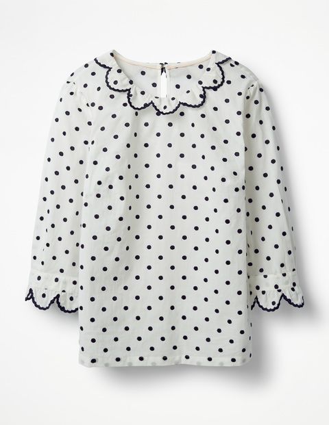 Penelope Embroidered Top (Ivory & Navy Spot) | Boden (UK & IE)