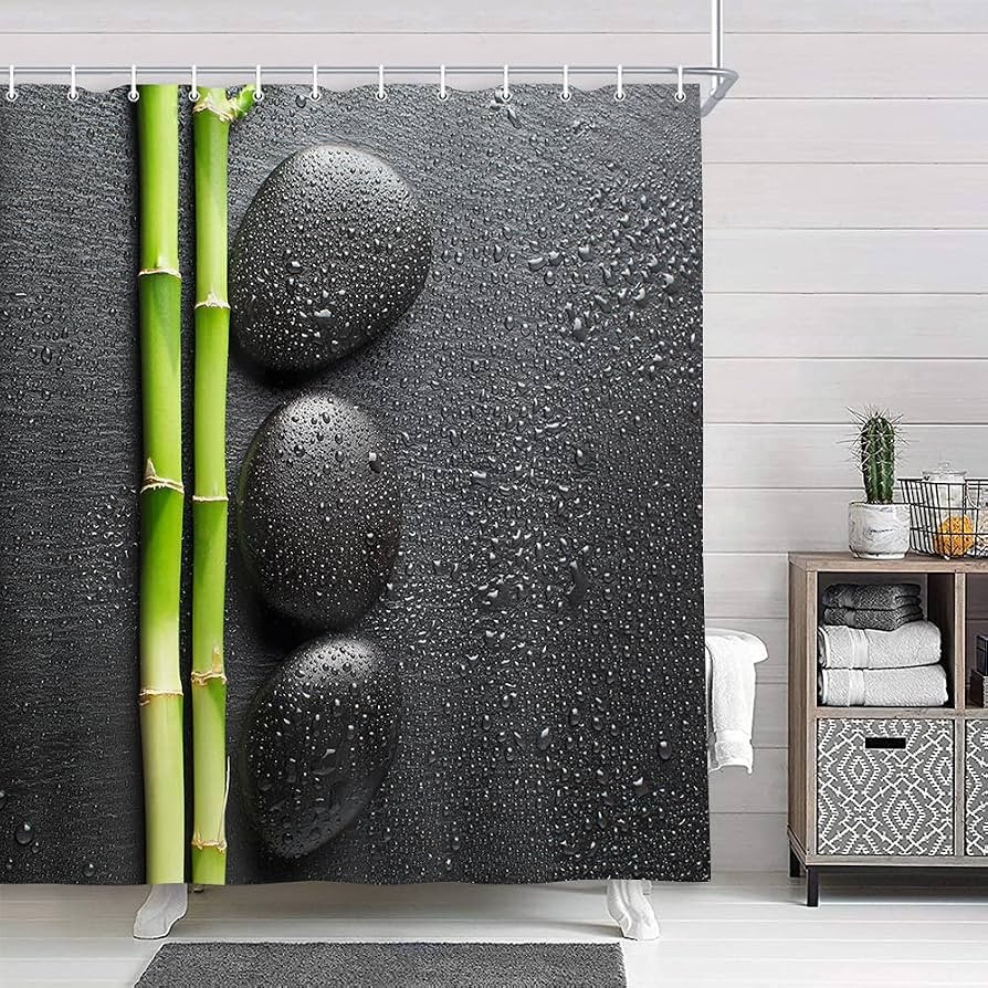 NYMB Spa Decor, Zen Japanese Garden Theme Stone and Wooden Bamboo on Black Shower Curtain, Polyes... | Amazon (US)