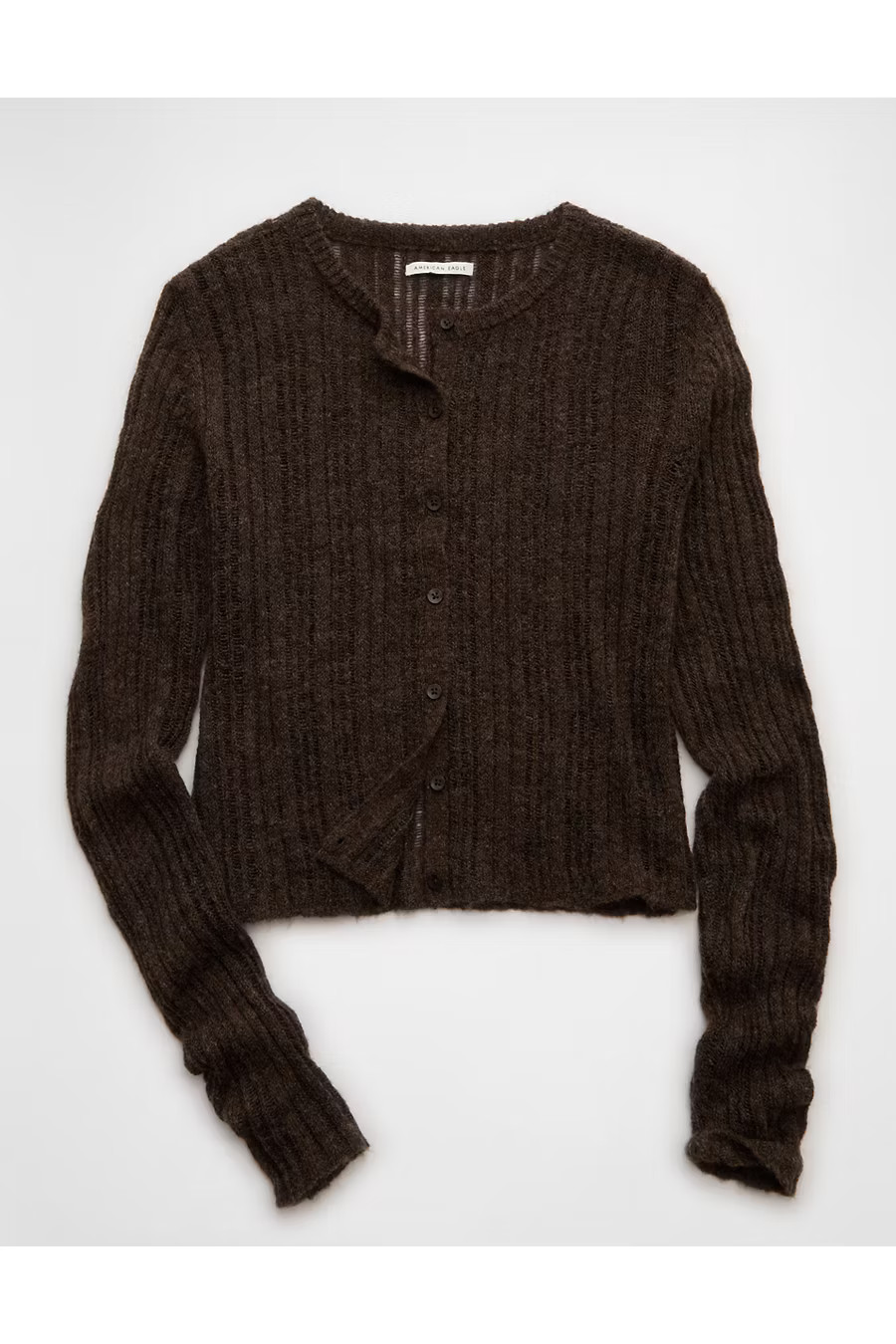 AE Fitted Crew Neck Cardigan Women's Brown XXL | American Eagle Outfitters (US & CA)