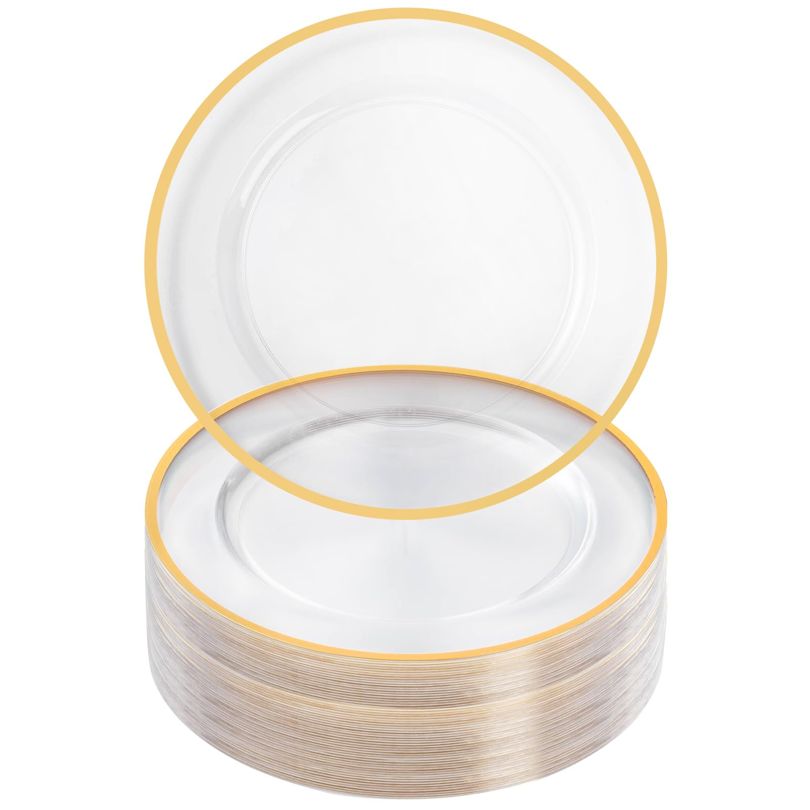 Goodluck 12 Inch Charger Plates, 50 Pack Clear Charger Plates with Gold Trim, Plastic Charger Pla... | Amazon (US)