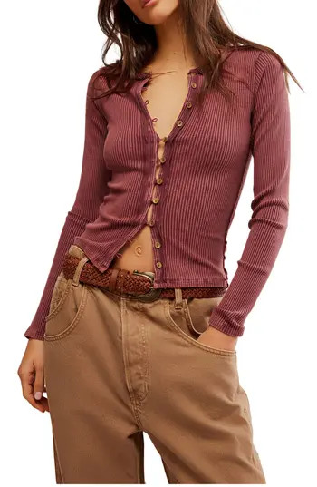 Free People It's On Thermal Rib Button-Up Shirt in Wild Ginger at Nordstrom Rack, Size X-Large | Nordstrom Rack