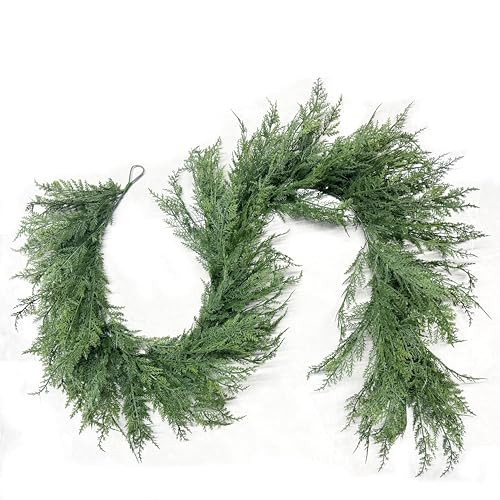 2PCS Cedar Garland Full Real Touch Artificial Cypress Christmas Garland,Realistic Pine Garland for Mantle Fireplace Table Home Decoraiton 6FT | Amazon (US)
