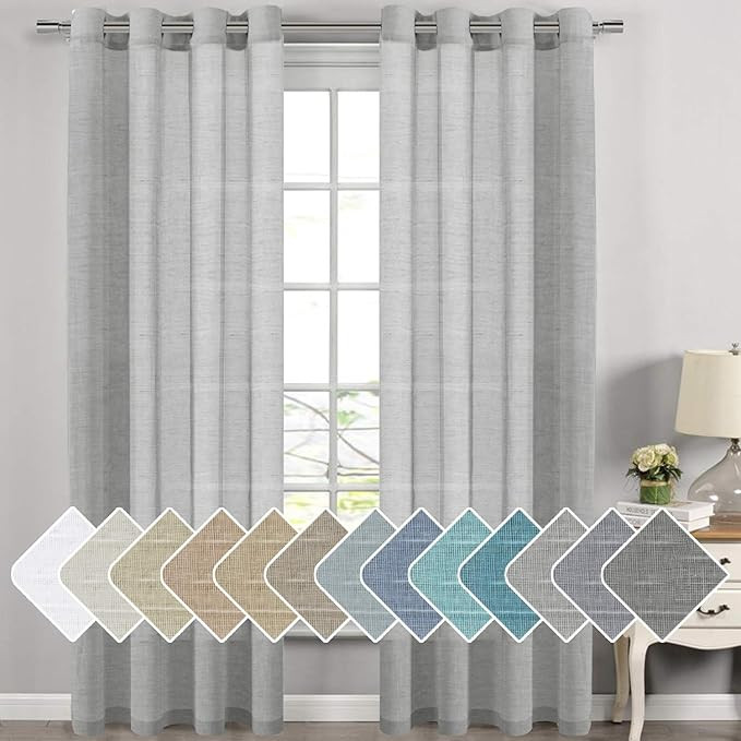 Elegant Natural Linen Sheer Curtains for Bedroom, Energy Saving Easy Care Privacy Protection Nick... | Amazon (US)