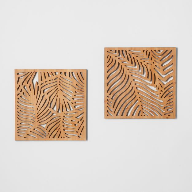 2pk Natural Carved Wood Palm Leaf Wall Decor Brown - Opalhouse™ | Target