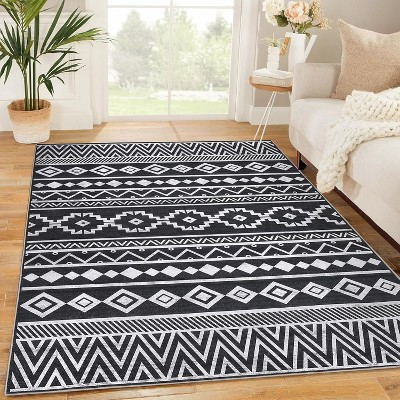8'x10' Black & White Boho Area Rug – Washable, Soft, Non-Slip, Geometric Indoor Carpet for Bedroom, Kitchen, Living Room, Home Office | Target