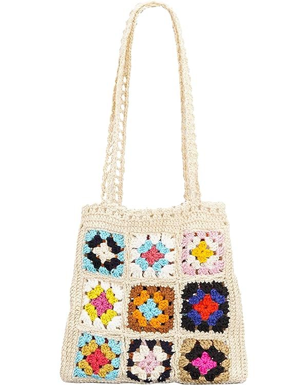 Crochet Tote Bag For Women, Cute Floral Knitted Shoulder Bag, Aesthetic Fairy Grunge Y2k Boho Hip... | Amazon (US)