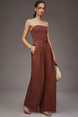 By Anthropologie Linen Strapless Trouser Jumpsuit | Anthropologie (US)