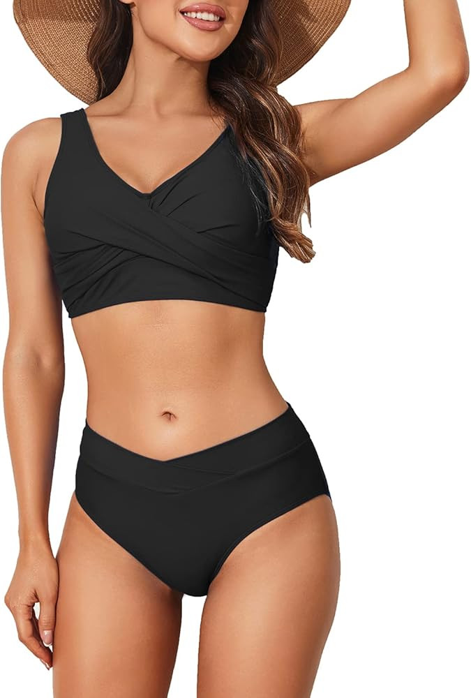 Limeeke Women's High Waisted Bikini Set Twist Front Two Piece Swimsuit Lace Up Tie Back Bathing S... | Amazon (US)