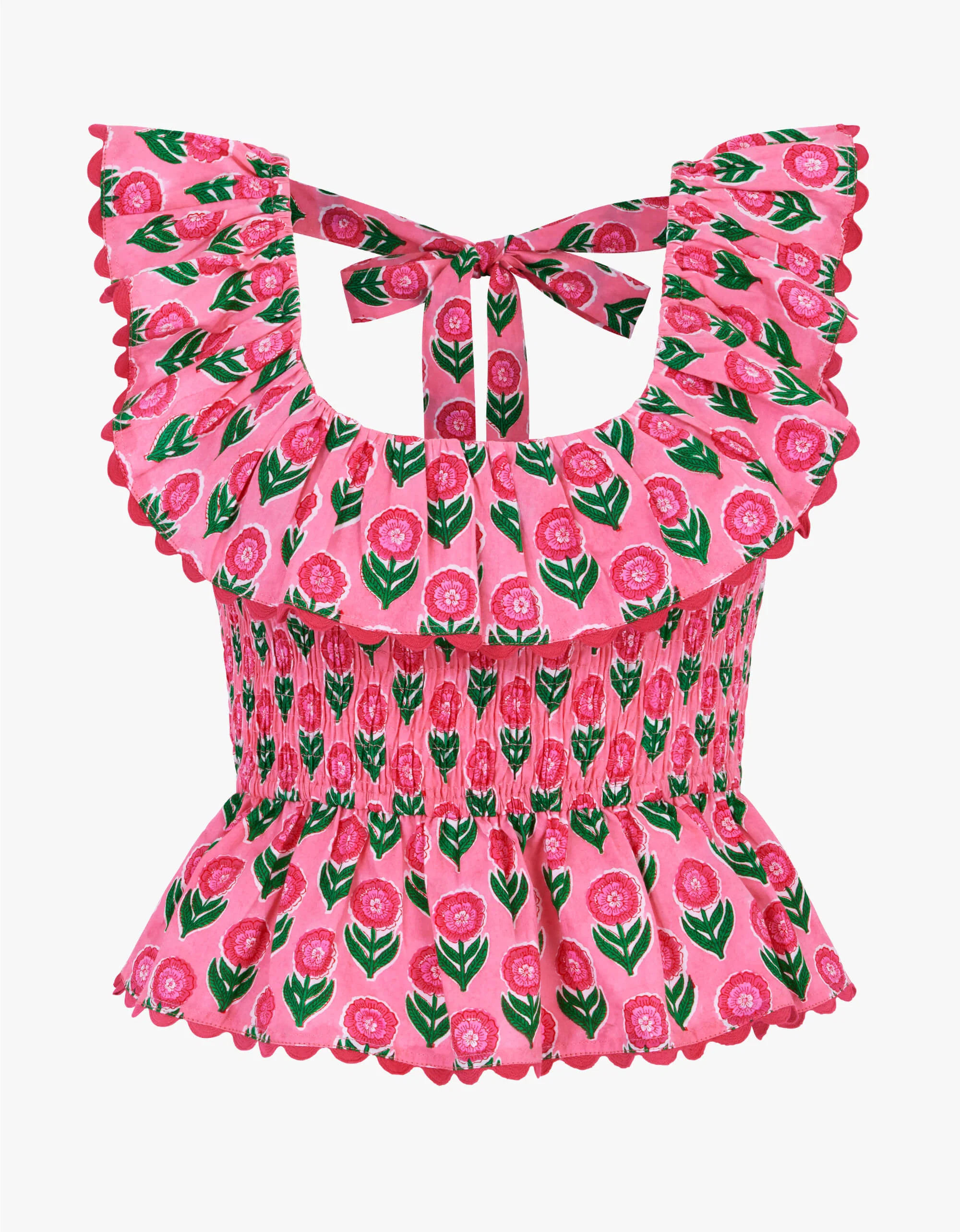 Susie Top | Pink & Green Floral Blouse | Screen Print Cotton | Pink City Prints UK
