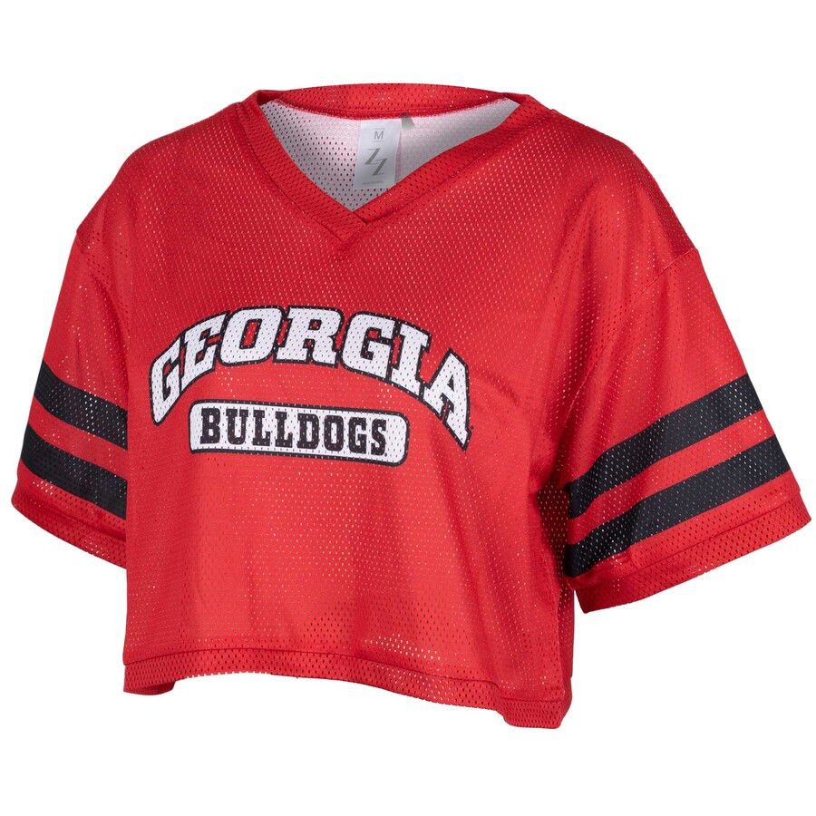 Georgia Bulldogs ZooZatz Women's Mesh Cropped V-Neck T-Shirt - Red | Fanatics