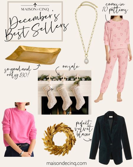 Last month’s best sellers include super cozy PJs that come in 10 patterns, stockings on sale, perfect velvet jacket also on sale, gorgeous gold tray for only $30, and more!

#homedecor #winteroutfit #sweater #jewelry #pearlnecklace #wreath 

#LTKover40 #LTKsalealert #LTKhome