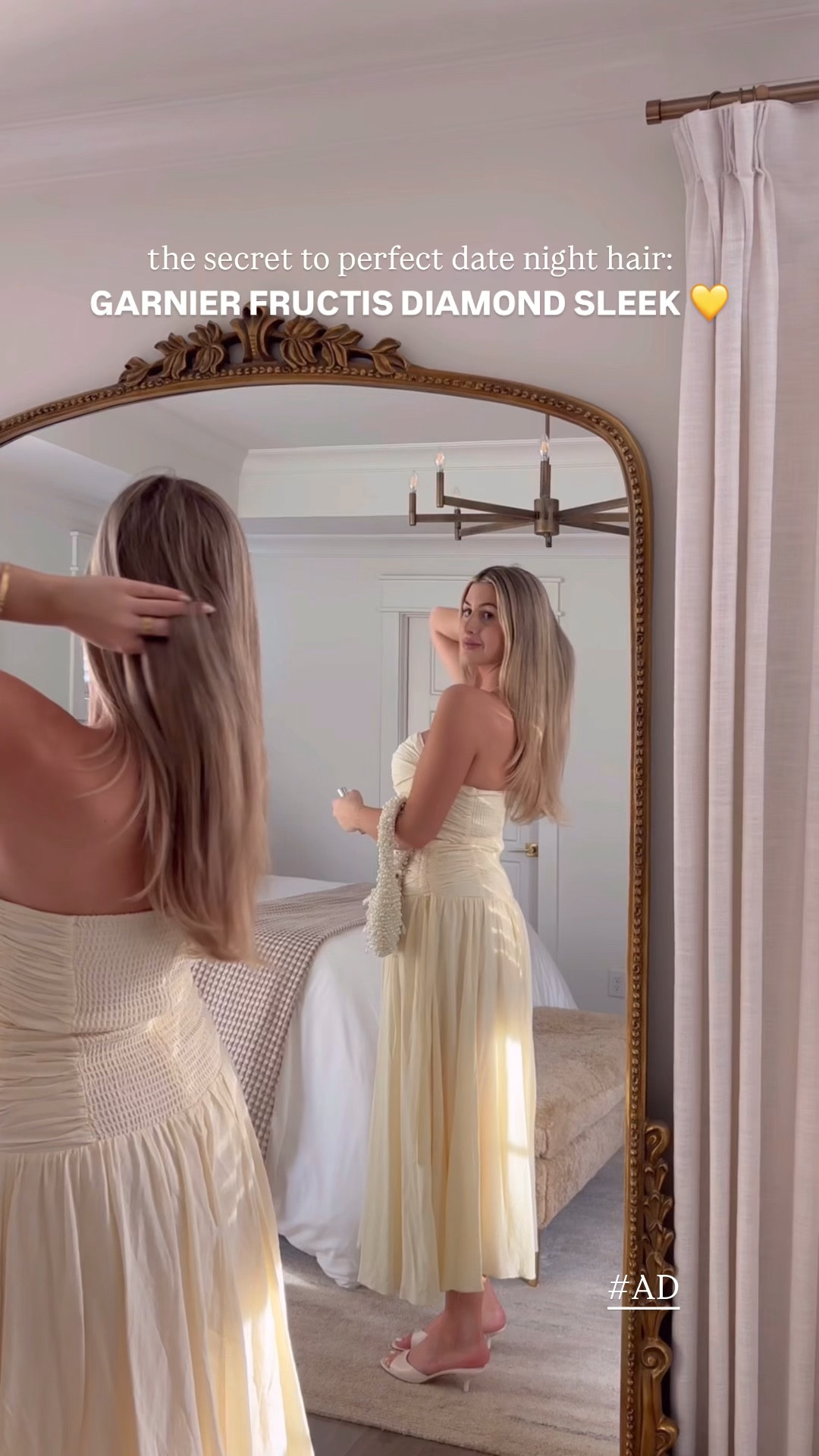 #ad My favorite date night blowout routine! 💛👏🏼 Using the @garnierusa Diamond Sleek! It gives my hair the prettiest shine and the only hot tool you need is a blow dryer! You can shop it below and at @target ! #TargetPartner #GarnierPartner  @shop.ltk #liketkit
