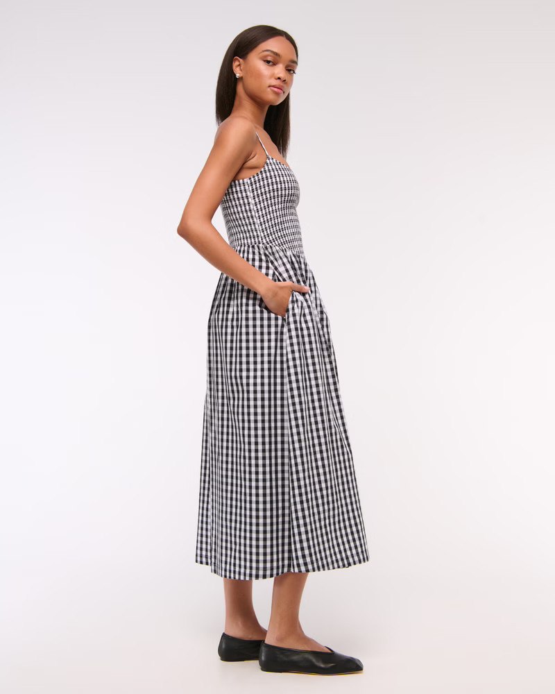 Women's Dipped-Waist Smocked Midi Dress | Women's Dresses & Jumpsuits | Abercrombie.com | Abercrombie & Fitch (US)