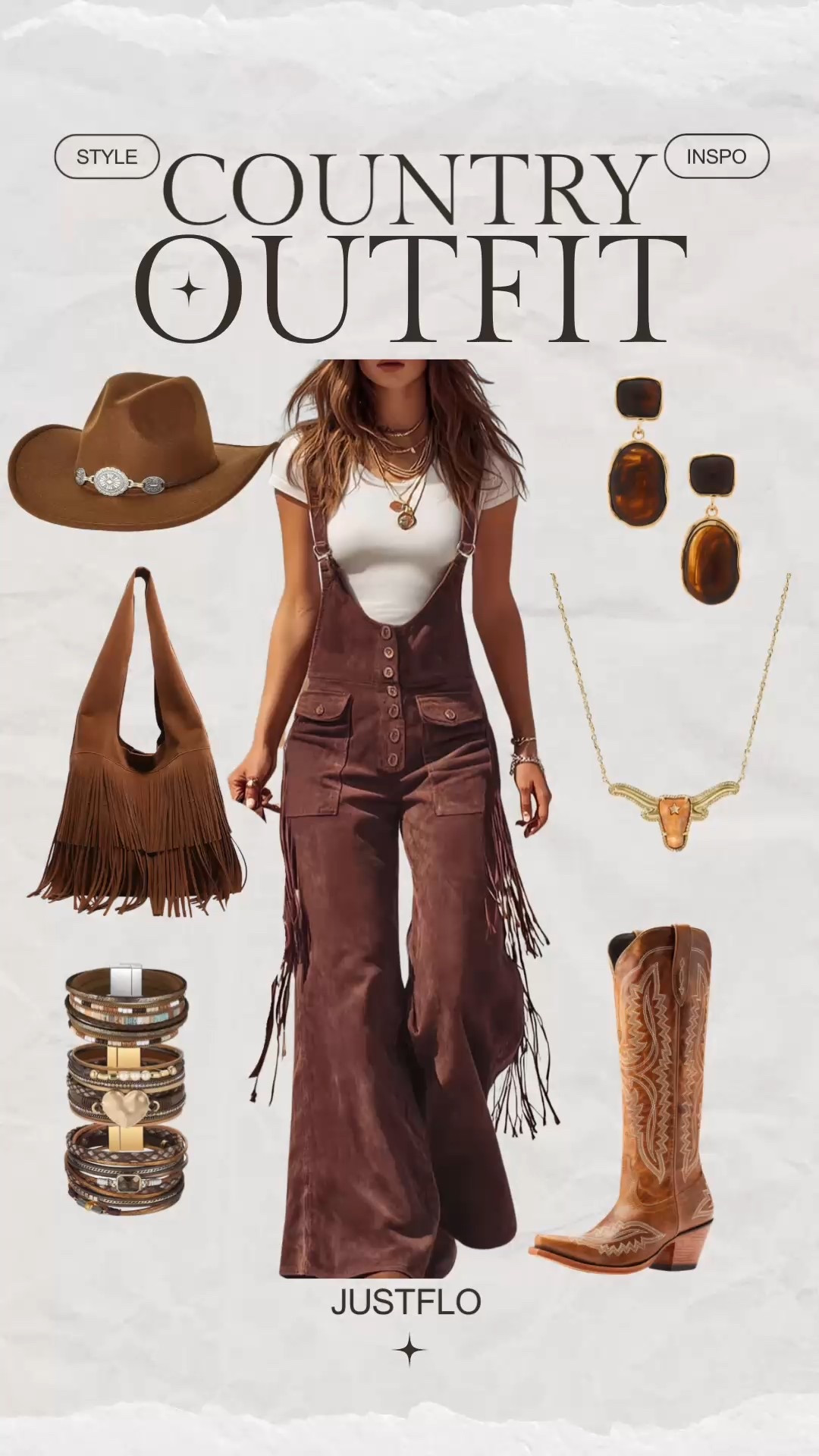 Boots on. Fringe flowing. Let’s go 🤠🤎

This country outfit inspo is giving effortless western chic and I’m obsessed. The rich brown tones, layered gold jewelry, and statement accessories make this the perfect rodeo, concert, or country date night look.

✨ The Look:
• Classic cowboy hat to top it off
• Fringe crossbody purse for that western vibe
• Layered gold necklaces + bold earrings
• Stacked bracelets for texture
• Wide-leg statement bottoms with fringe detail
• Timeless embroidered cowboy boots

This is one of those outfits that turns heads but still feels comfortable and confident. The boots + hat combo instantly elevate it, and the jewelry pulls everything together.

Everything is linked in my LTK 🤎
Save this for your next country concert, girls trip, or western-inspired night out.

#LTKStyle #LTKFinds #WesternChic #CountryOutfit #CowgirlStyle #BootsAndHat #RodeoReady #WesternFashion #LTKUnder100 #JustFloFinds #Country #outfit #countryoutfit 

#LTKBeauty #LTKTravel #LTKootd
