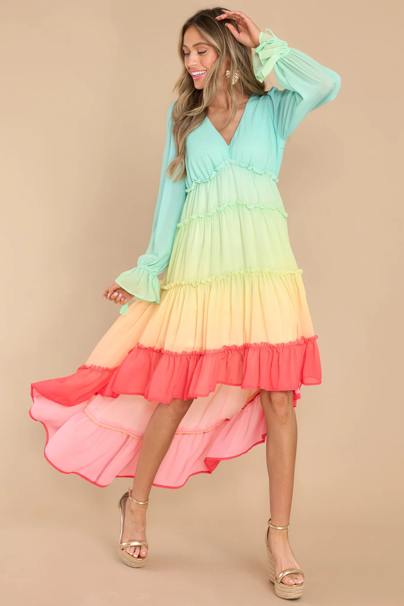 Just Own It Green Multi High-Low Dress | Red Dress 