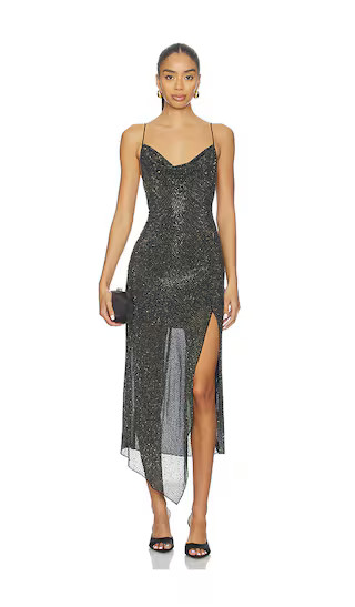 Harmony Embell Midi Dress With Slit in Black | Revolve Clothing (Global)