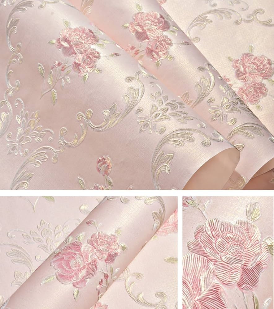Embossed Rose Floral Contact Paper Self Adhesive Non-Woven Wallpaper Peel and Stick Wall Decor fo... | Amazon (UK)