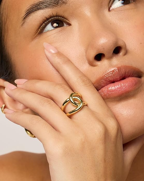 PAVOI 14K Gold Plated Chunky Interlock Statement Ring for Women | Interloop Band Thick Link Stack... | Amazon (US)