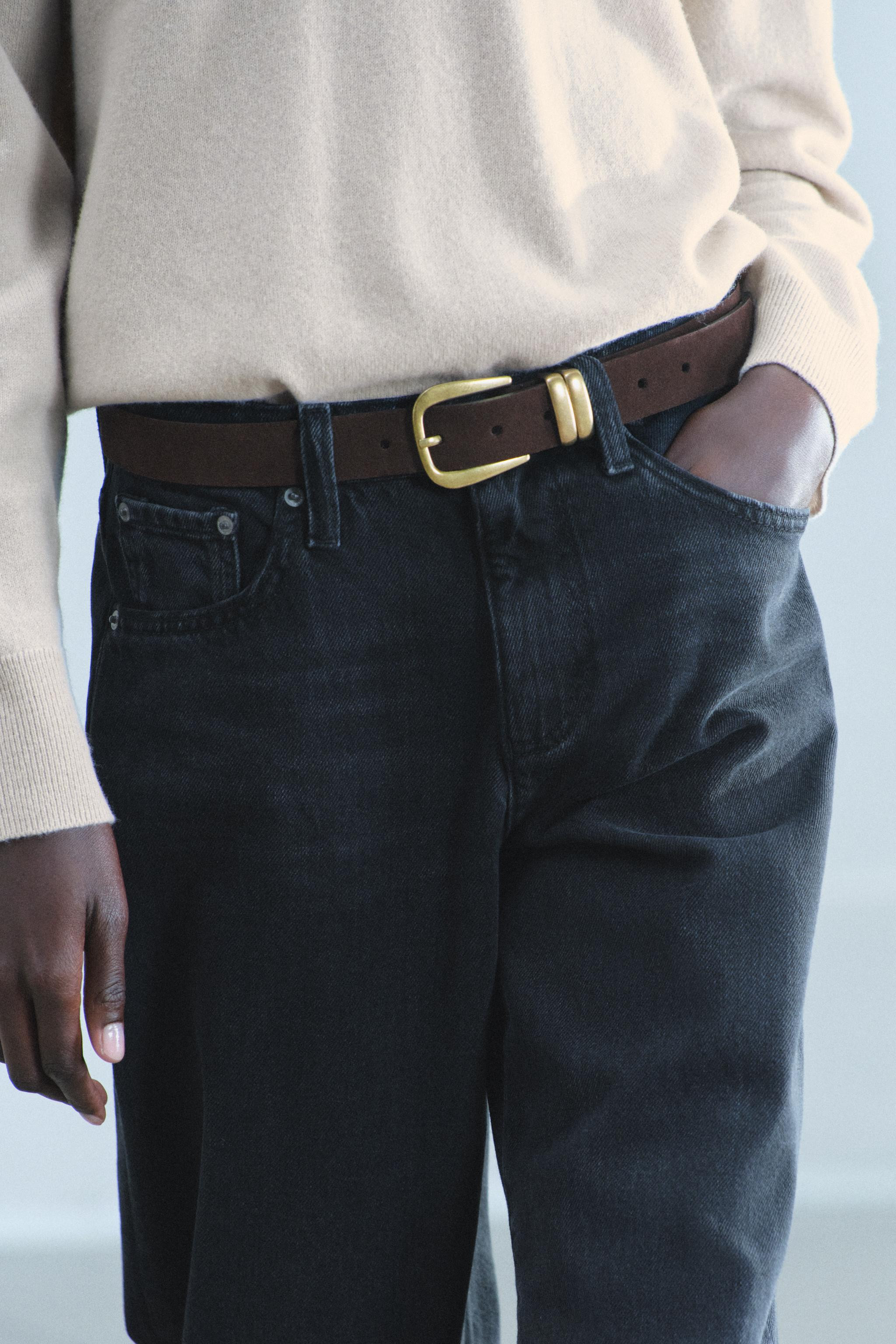 100% SPLIT SUEDE LEATHER BELT WITH DOUBLE LOOP | Zara DE