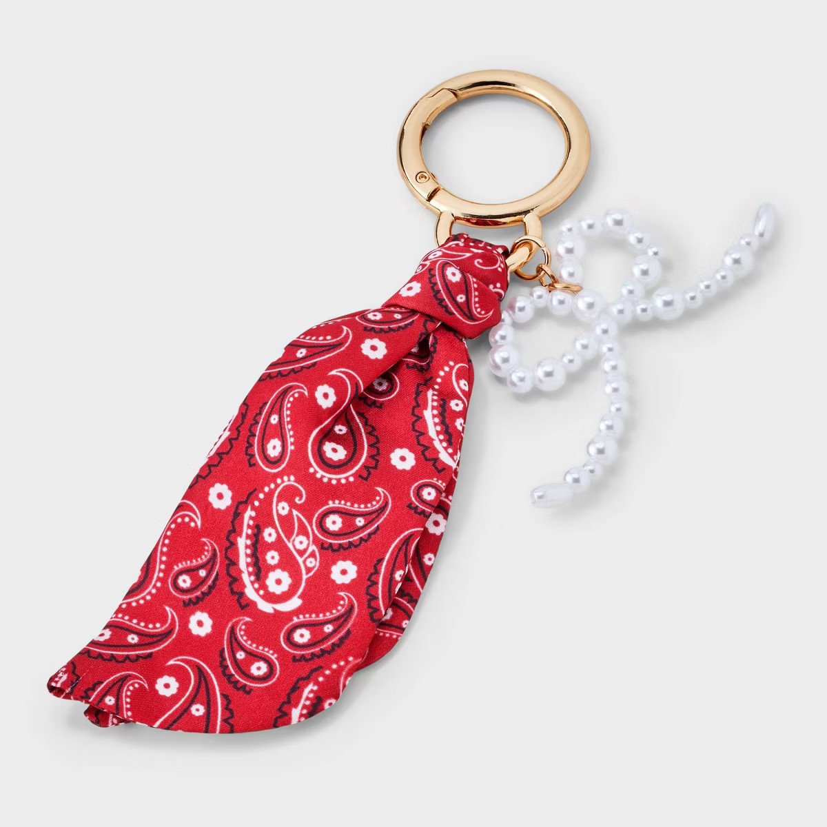 Bandana and Simulated Pearl Bow Handbag Charm - A New Day™ Burgundy: Lobster Claw Clasp, Polyes... | Target
