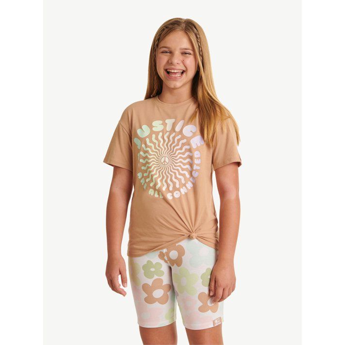 Justice Girl's Earthy Vibes Short Sleeve Oversized T-Shirt, Sizes XS-XLP | Walmart (US)