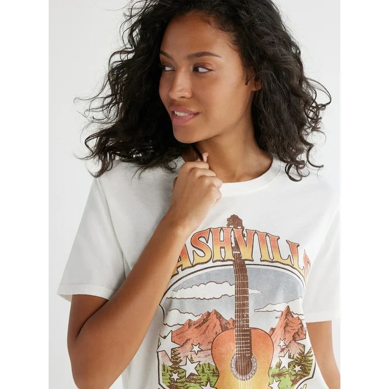 Time and Tru Women's Nashville Graphic Print T-Shirt, Sizes XS-XXXL - Walmart.com | Walmart (US)