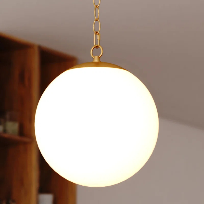 Mayella 1L Gold Brass Mid-Century Modern Pendant Light White Globe Glass | Wayfair North America