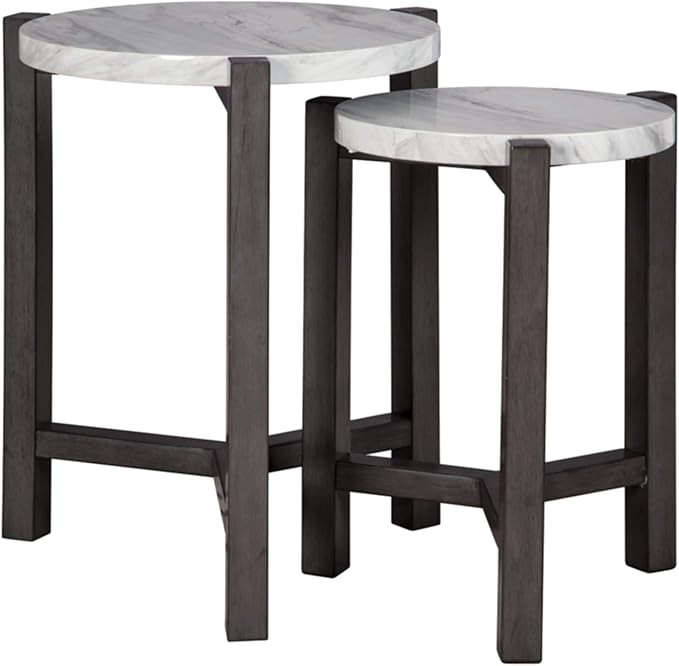 Signature Design by Ashley Crossport Modern 2 Piece Marble Accent Table Set, Gray & White | Amazon (US)