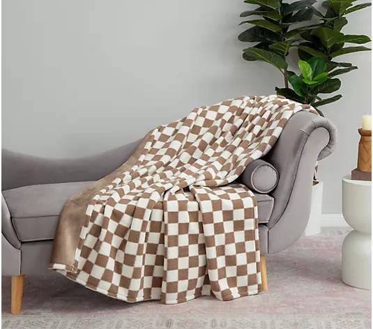 Berkshire Checkered Teddy Plush 60x70 Throw | QVC