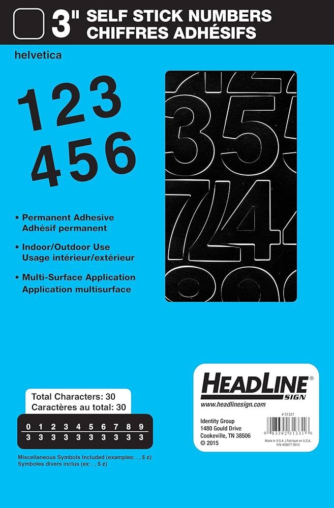 Headline Sign 31331 Stick-On Vinyl Numbers, Black, 3-Inch, Made in USA | Amazon (US)