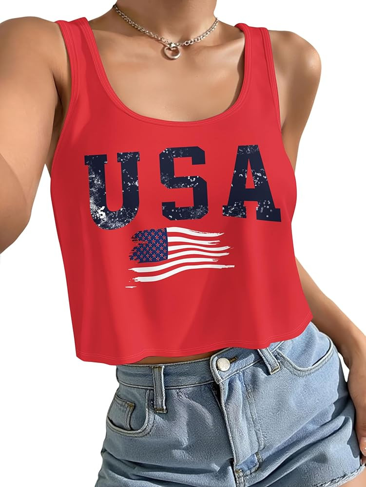 KevaMolly Women's Sexy 4th of July Crop Tank Shirts American Flag Patriotic Summer Sleeveless Gra... | Amazon (US)