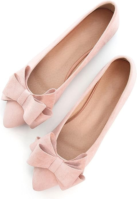 SAILING LU Bow-Knot Ballet Flats Womens Pointy Toe Flat Shoes Suede Dress Shoes Wear to Work Slip... | Amazon (US)