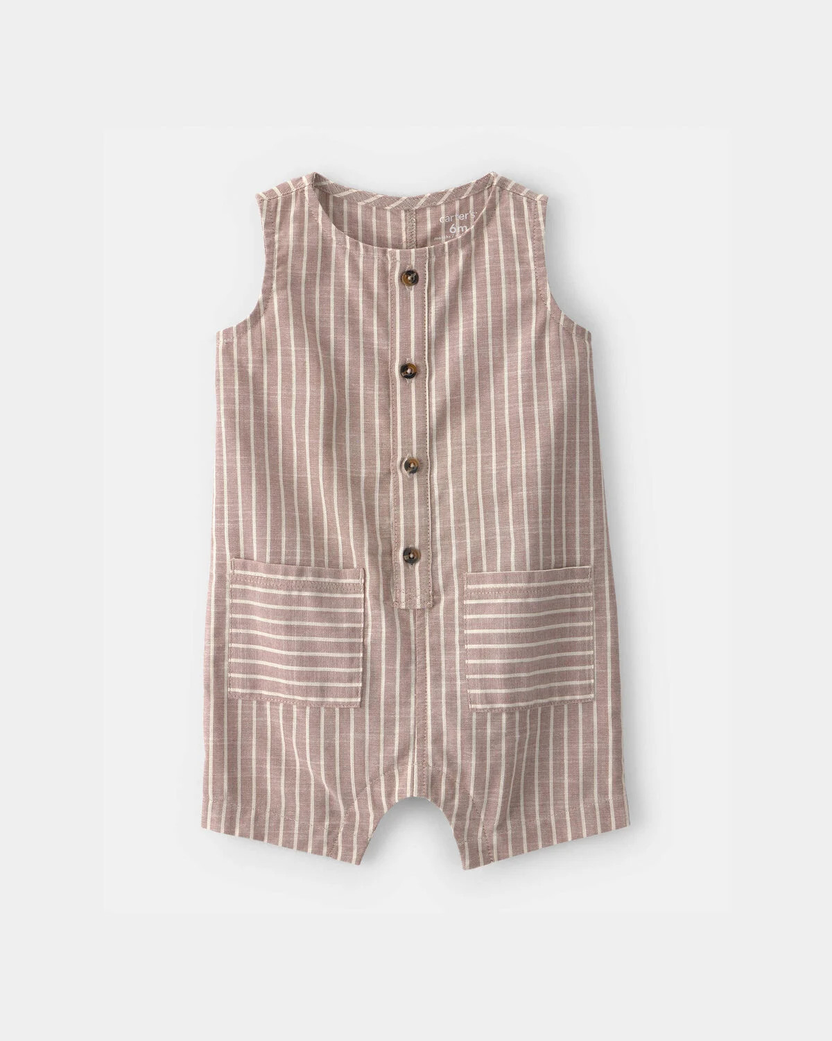 Baby Boy Striped Sleeveless Romper - Brown/White | Carter's Inc