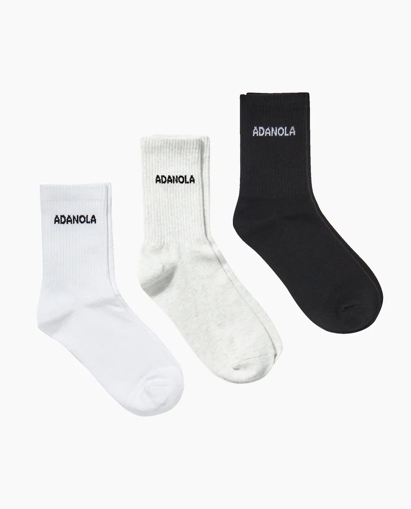 3 Pack Socks - White, Black, Light Grey Melange | Adanola UK