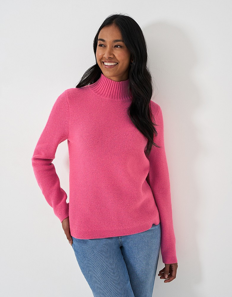 Women's Harmony Merino Wool Blend Funnel Neck Jumper - Pink from Crew Clothing Company | Crew Clothing (UK)