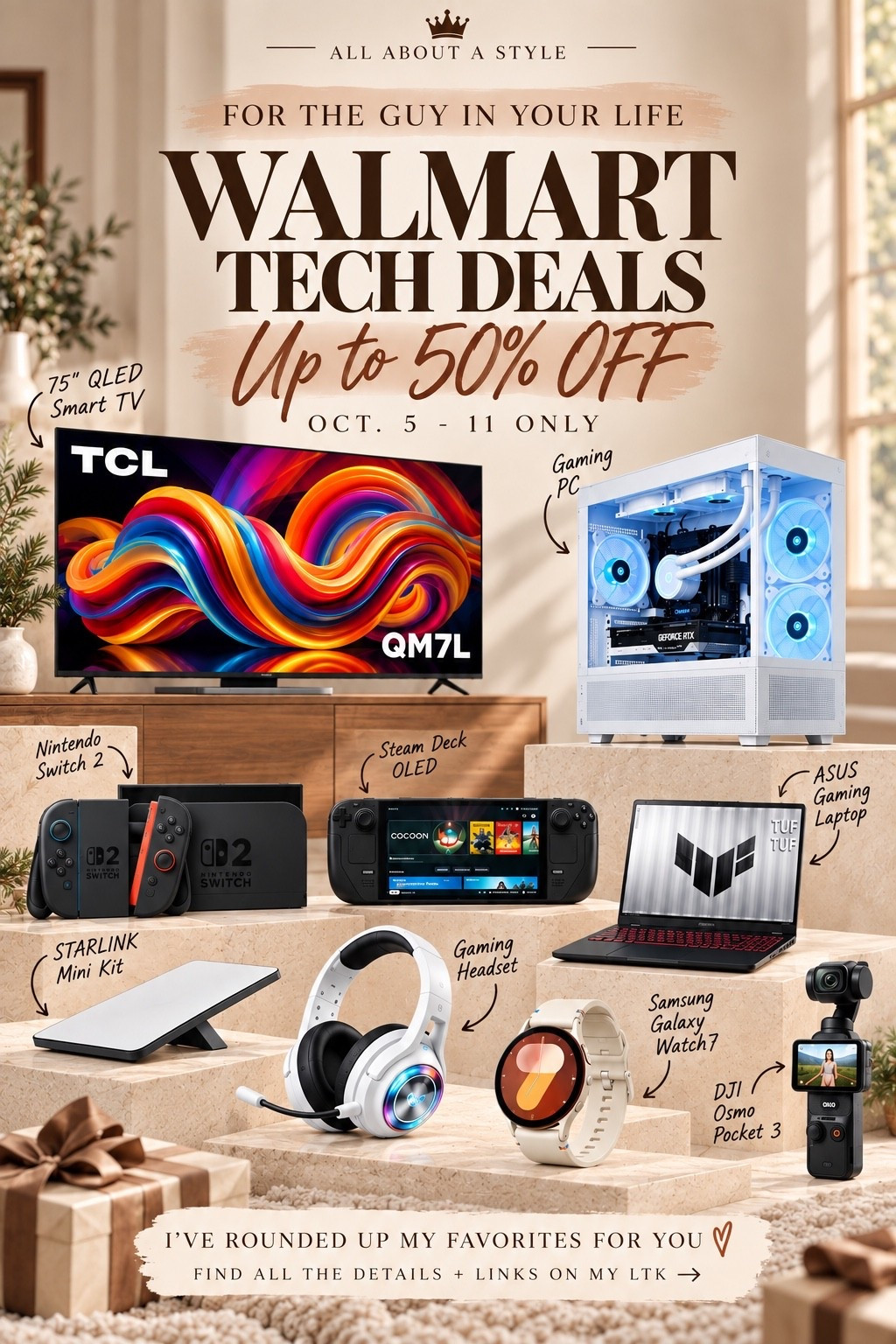 FOR THE GUY WHO LOVES HIS TECH. 🎮🎧

WALMART DEALS HAVE LANDED
Tech Edition • Oct. 5–11 ONLY

Okay… the guys are getting their own edit. 😏

Walmart just dropped some seriously good tech deals — gaming, headphones, TVs, laptops and more. Basically, if there’s a techie in your life, this is the week to shop.

And yes… Christmas will be here before we know it. 🎁

Oct. 5–11 ONLY.

I rounded up the ones worth knowing about. 👀
Shop my Walmart tech picks through my links before the deals disappear!

@Walmart
#WalmartDeals #WalmartFinds #TechDeals #GiftsForHim #TechGifts #GiftIdeasForHim #HolidayShopping #AllAboutAStyle