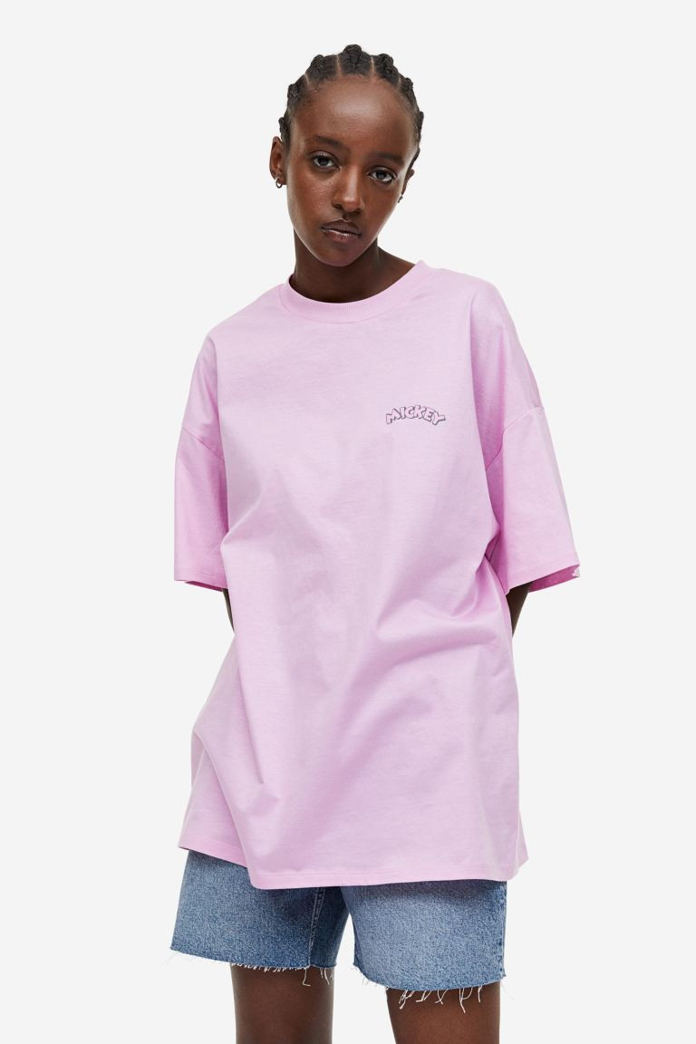 Oversized Printed T-shirt - Light pink/Mickey Mouse - Ladies | H&M US | H&M (US + CA)