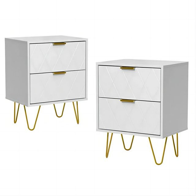Eclife Set of 2 White Modern Nightstand Bedside Table with Gold Handle Leg Line End Table Side Ta... | Walmart (US)