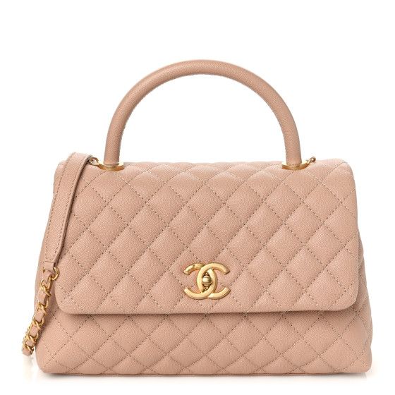 Caviar Quilted Small Coco Handle Flap Beige | FASHIONPHILE (US)