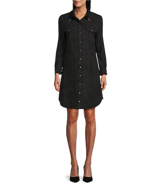 Reba Mesa Faux Suede Point Collar Long Sleeve Shirttail Hem Shirt Dress | Dillard's | Dillard's
