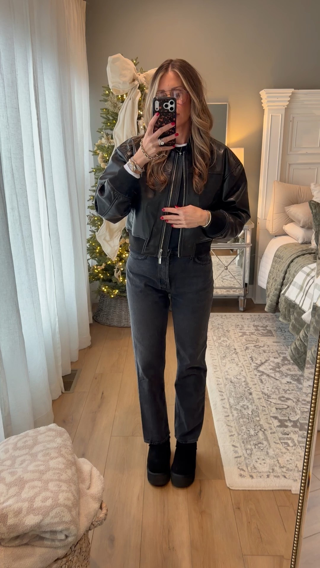 I have a nail appointment and a spoiler alert. I’m getting the exact same red as I always do. This is my outfit today and my bomber is finally on sale.

#LTKGiftGuide #LTKCyberWeek #LTKHoliday