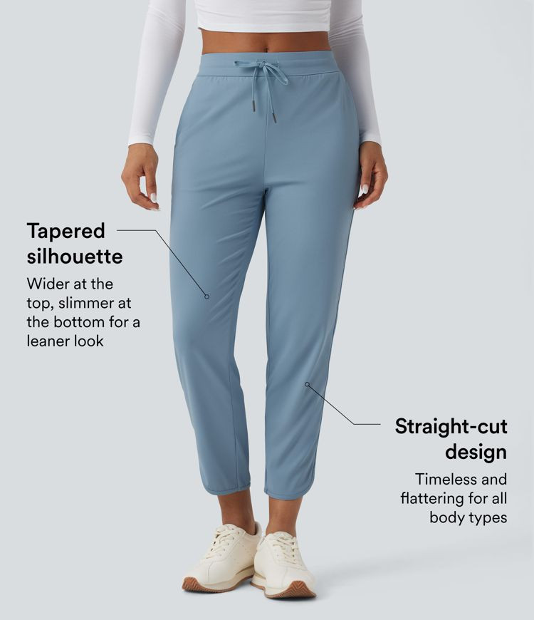 Women’s Mid Rise Drawstring Curved Hem Quick Dry Golf Tapered Pants with Pockets-UPF40+ - Halar... | HALARA