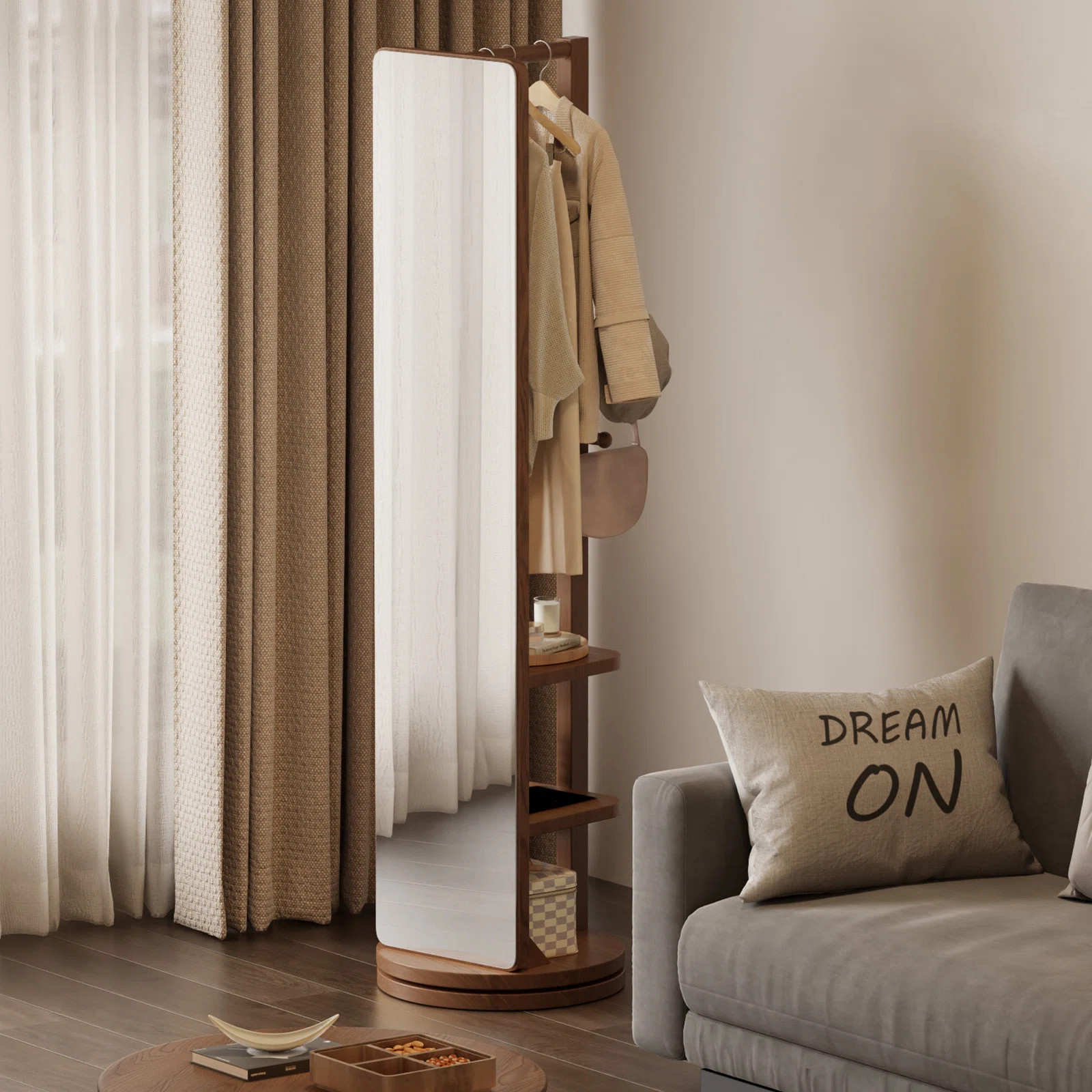 Solid Wood Frame Full Length Mirror | Multifunctional Entryway Organizer with Clothing Rack & Hoo... | Wayfair North America