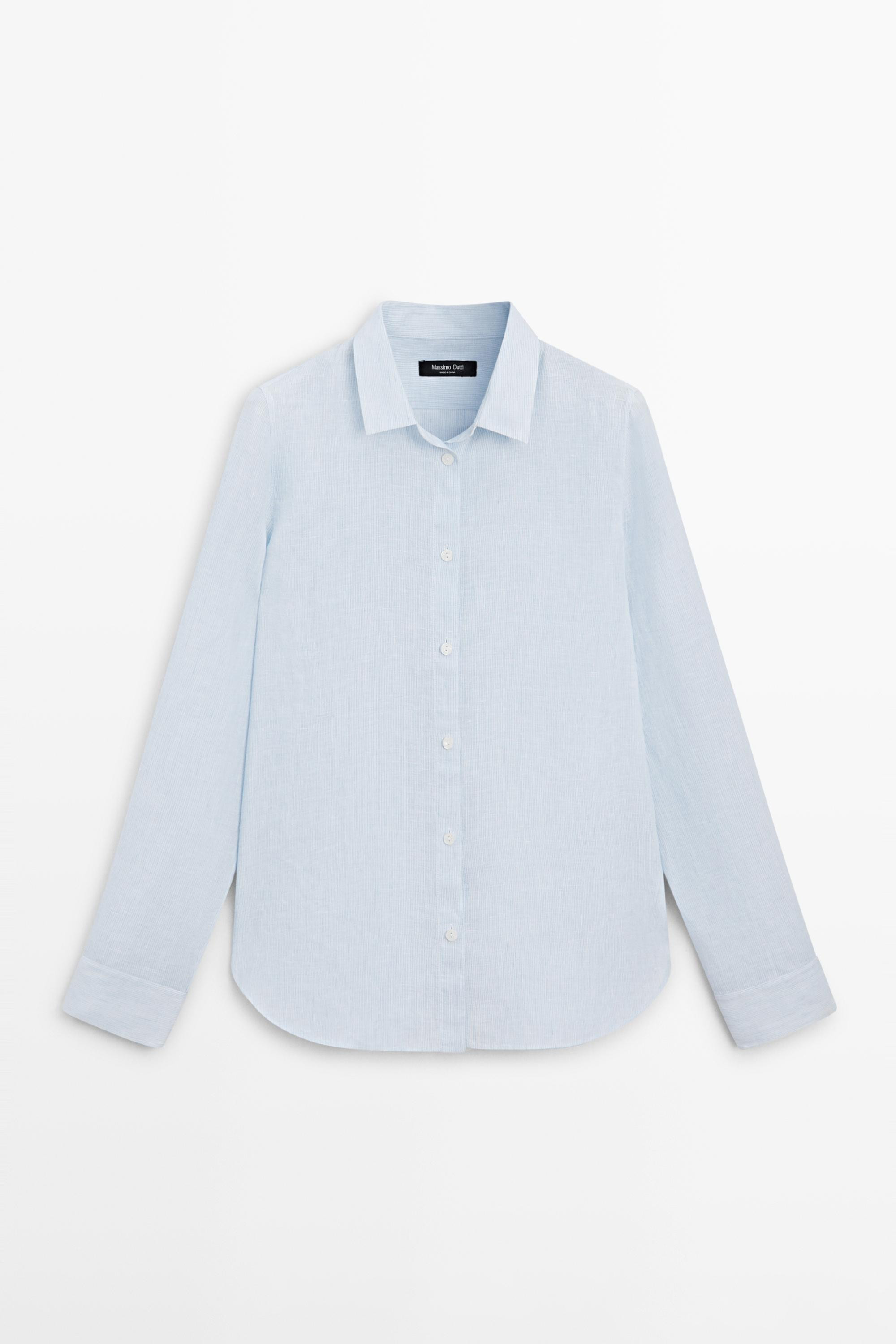 Flowing pinstriped 100% linen shirt | Massimo Dutti UK