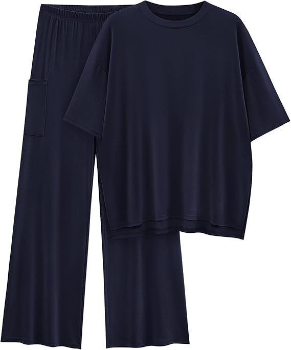 KIRUNDO 2 Piece Lounge Sets for Women Airport Travel Vacation Outfits Summer Casual Loose Short S... | Amazon (US)