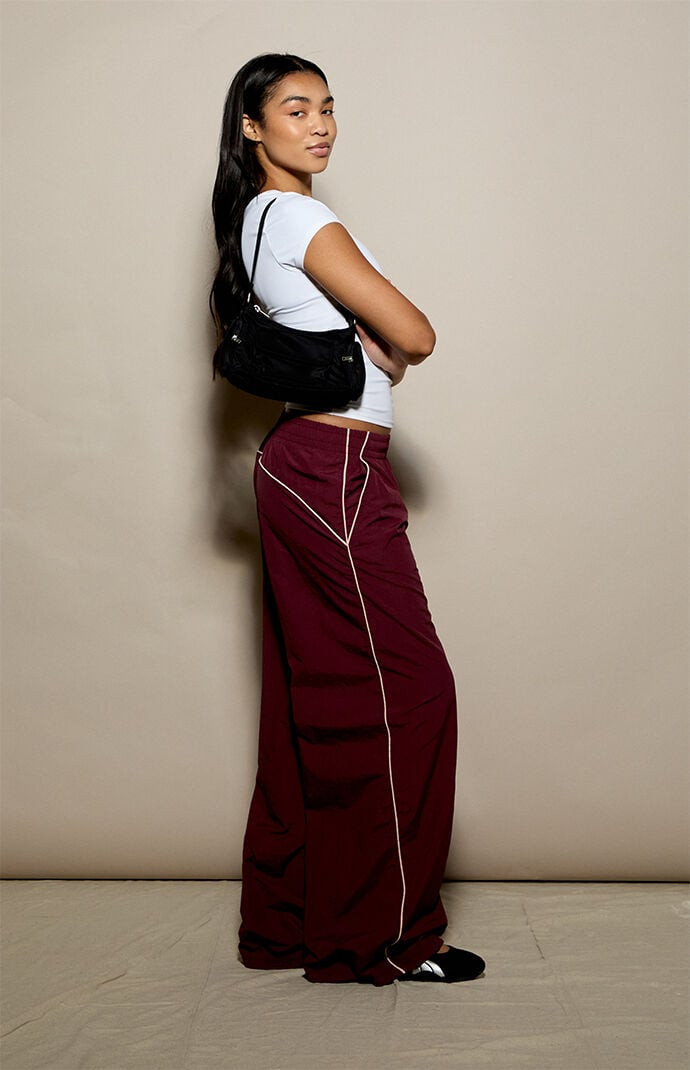 Women's Nylon Baggy Track Pants in Burgundy - Size XXS | PacSun